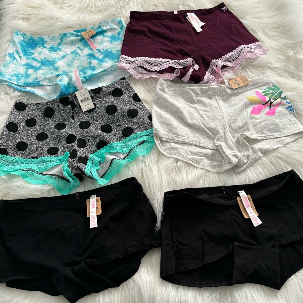 6 Assorted PINK Victoria Secret Boyshort Collection.
